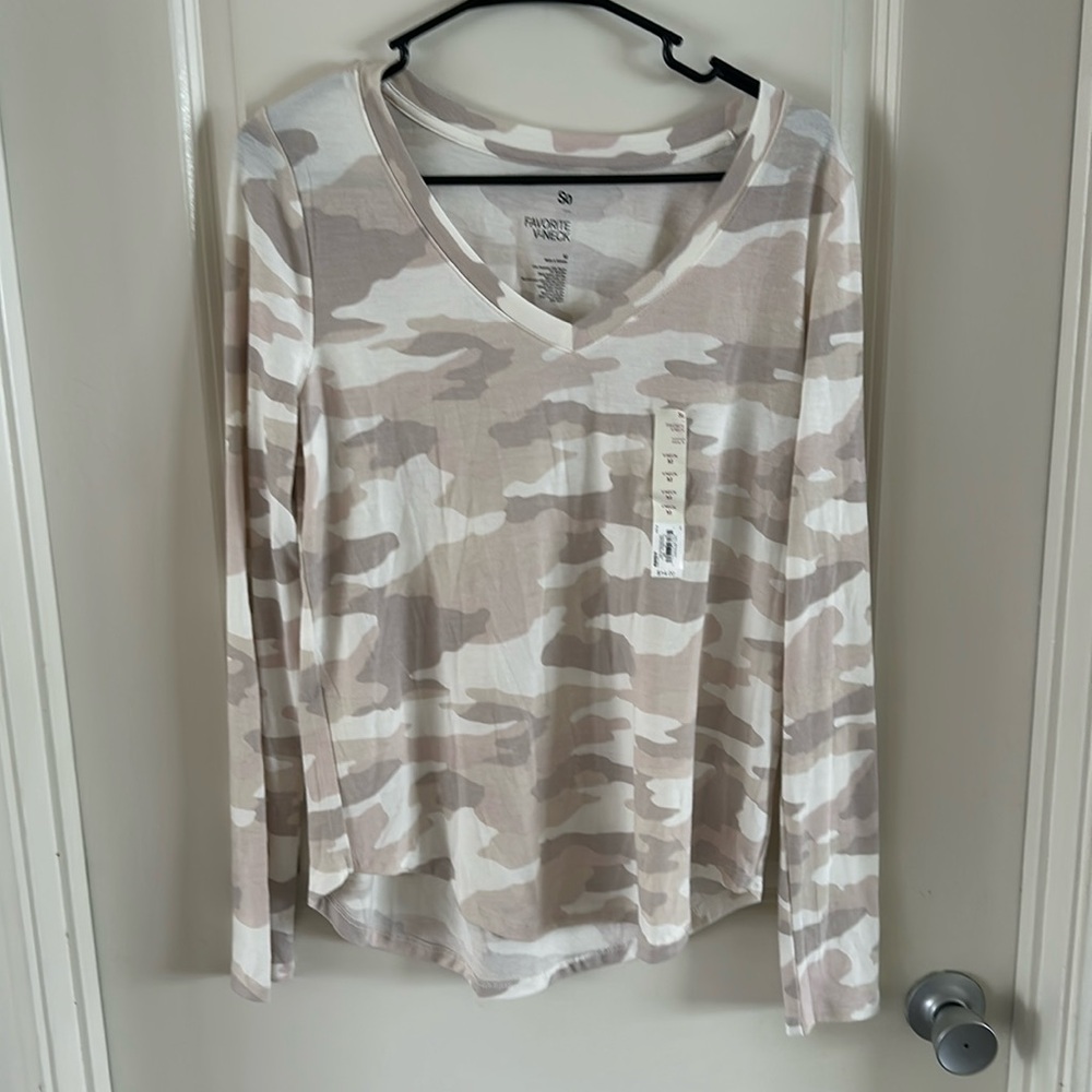 Pink Camo V-Neck Long Sleeve Brand New